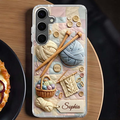 Eat Sleep Knit Repeat With Yarn Balls And Knitting Needles