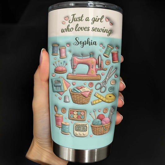 Just A Girl Who Loves Sewing With Sewing Machine And Thread Spools