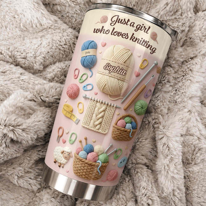 Just A Girl Who Loves Knitting With Yarn Balls And Knitting Needles