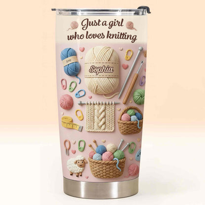 Just A Girl Who Loves Knitting With Yarn Balls And Knitting Needles