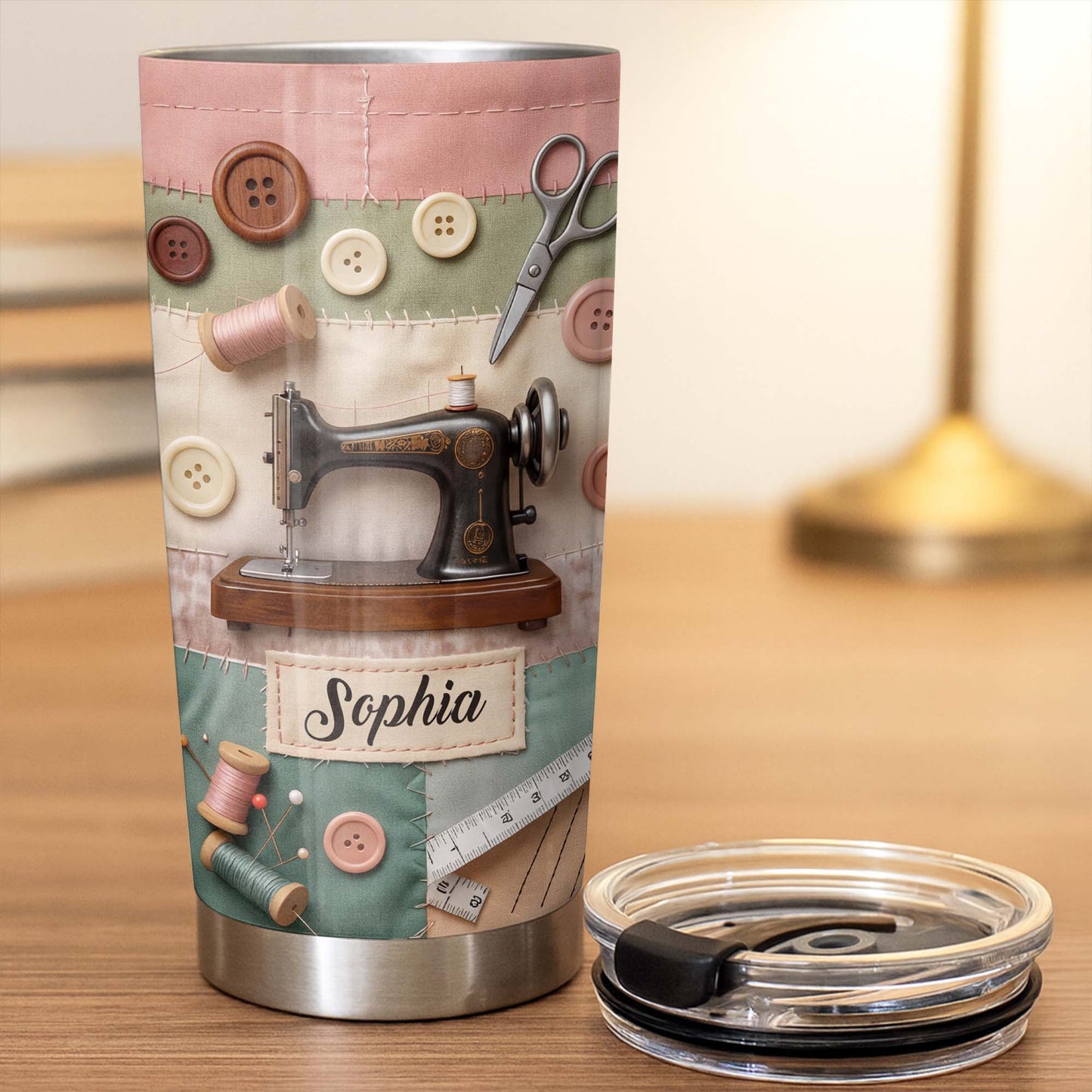 Stitching With Love And Creativity Sewing Machine With Buttons And Scissors - Personalized Custom Stainless Steel Tumbler 20oz 30oz - HAND029_TB