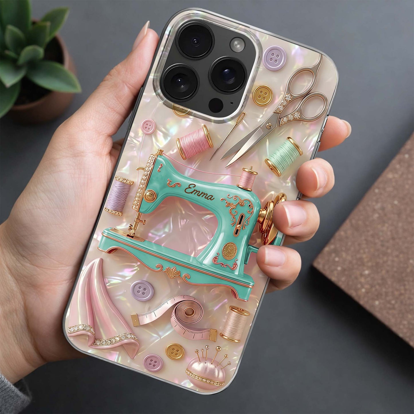 Creative Soul Finds Joy In Every Stitch Sewing Machine And Scissors - Personalized Clear Phone Case - HAND078_PHC