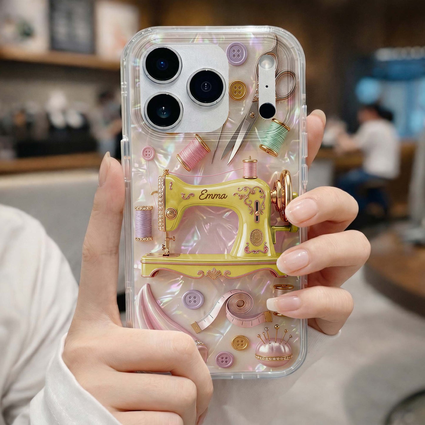 Creative Soul Finds Joy In Every Stitch Sewing Machine And Scissors - Personalized Clear Phone Case - HAND078_PHC