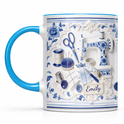 Creativity Unraveled In Every Stitch Yarn And Knitting Tools Toile De Jouy Style - Personalized Custom Accent Mug - HAND115_AMUG