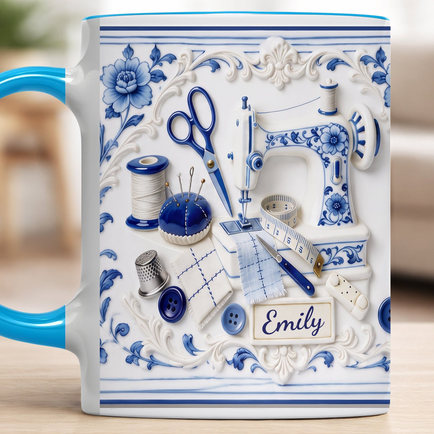Creativity Unraveled In Every Stitch Yarn And Knitting Tools Toile De Jouy Style - Personalized Custom Accent Mug - HAND115_AMUG