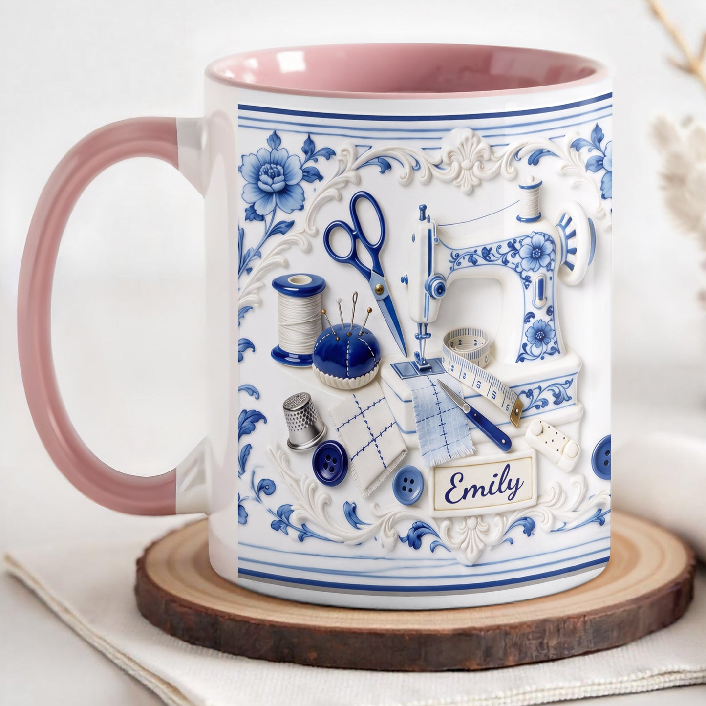 Creativity Unraveled In Every Stitch Yarn And Knitting Tools Toile De Jouy Style - Personalized Custom Accent Mug - HAND115_AMUG