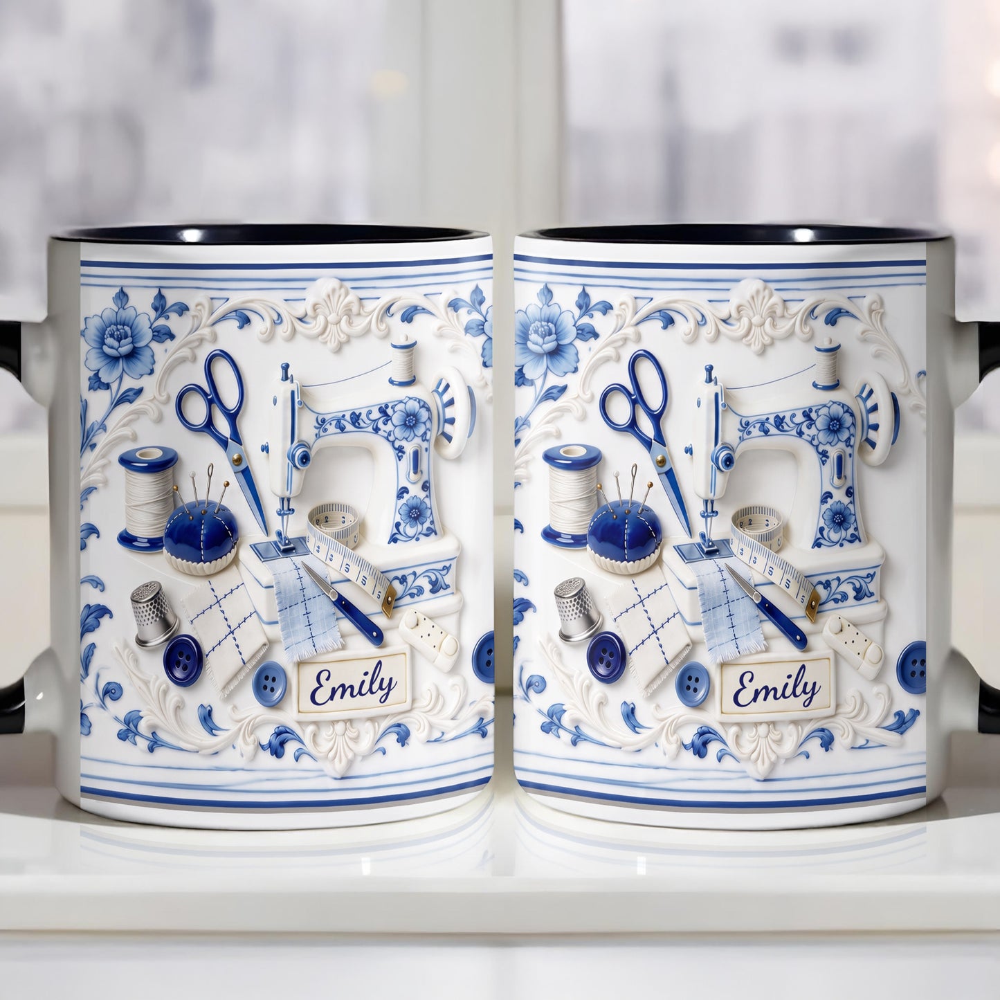 Creativity Unraveled In Every Stitch Yarn And Knitting Tools Toile De Jouy Style - Personalized Custom Accent Mug - HAND115_AMUG