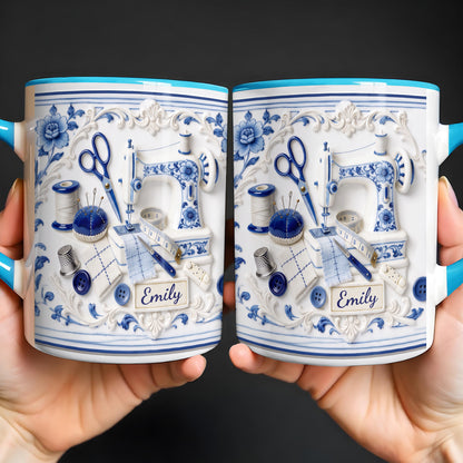 Creativity Unraveled In Every Stitch Yarn And Knitting Tools Toile De Jouy Style - Personalized Custom Accent Mug - HAND115_AMUG