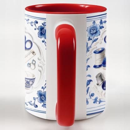 Creativity Unraveled In Every Stitch Yarn And Knitting Tools Toile De Jouy Style - Personalized Custom Accent Mug - HAND115_AMUG