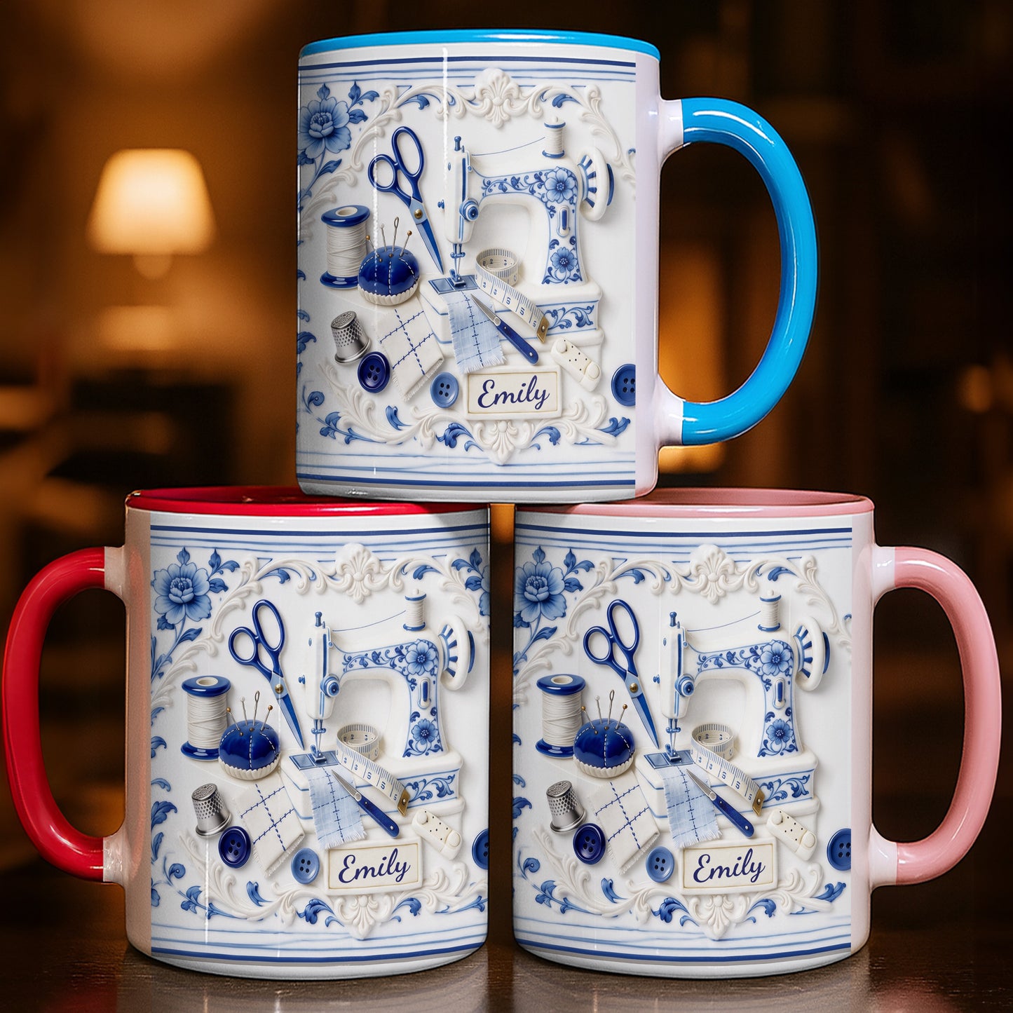 Creativity Unraveled In Every Stitch Yarn And Knitting Tools Toile De Jouy Style - Personalized Custom Accent Mug - HAND115_AMUG