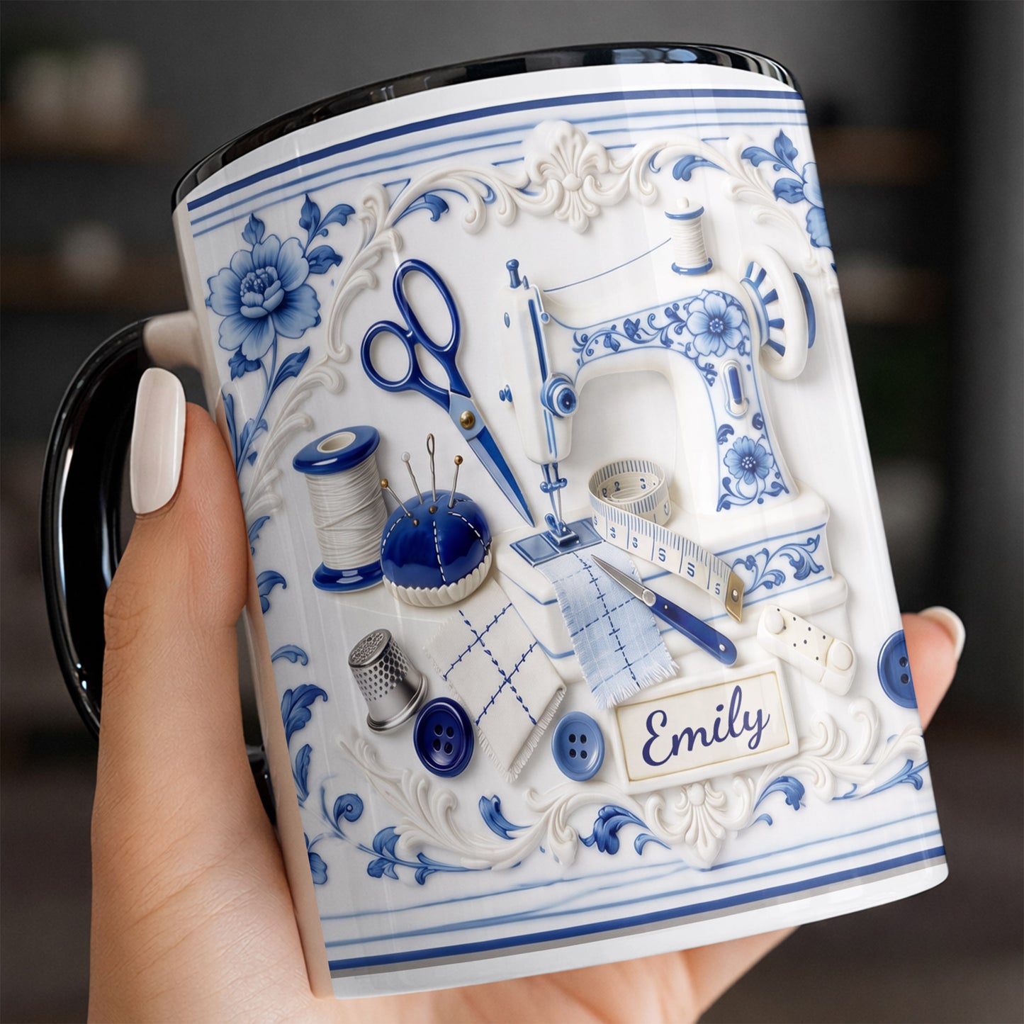 Creativity Unraveled In Every Stitch Yarn And Knitting Tools Toile De Jouy Style - Personalized Custom Accent Mug - HAND115_AMUG