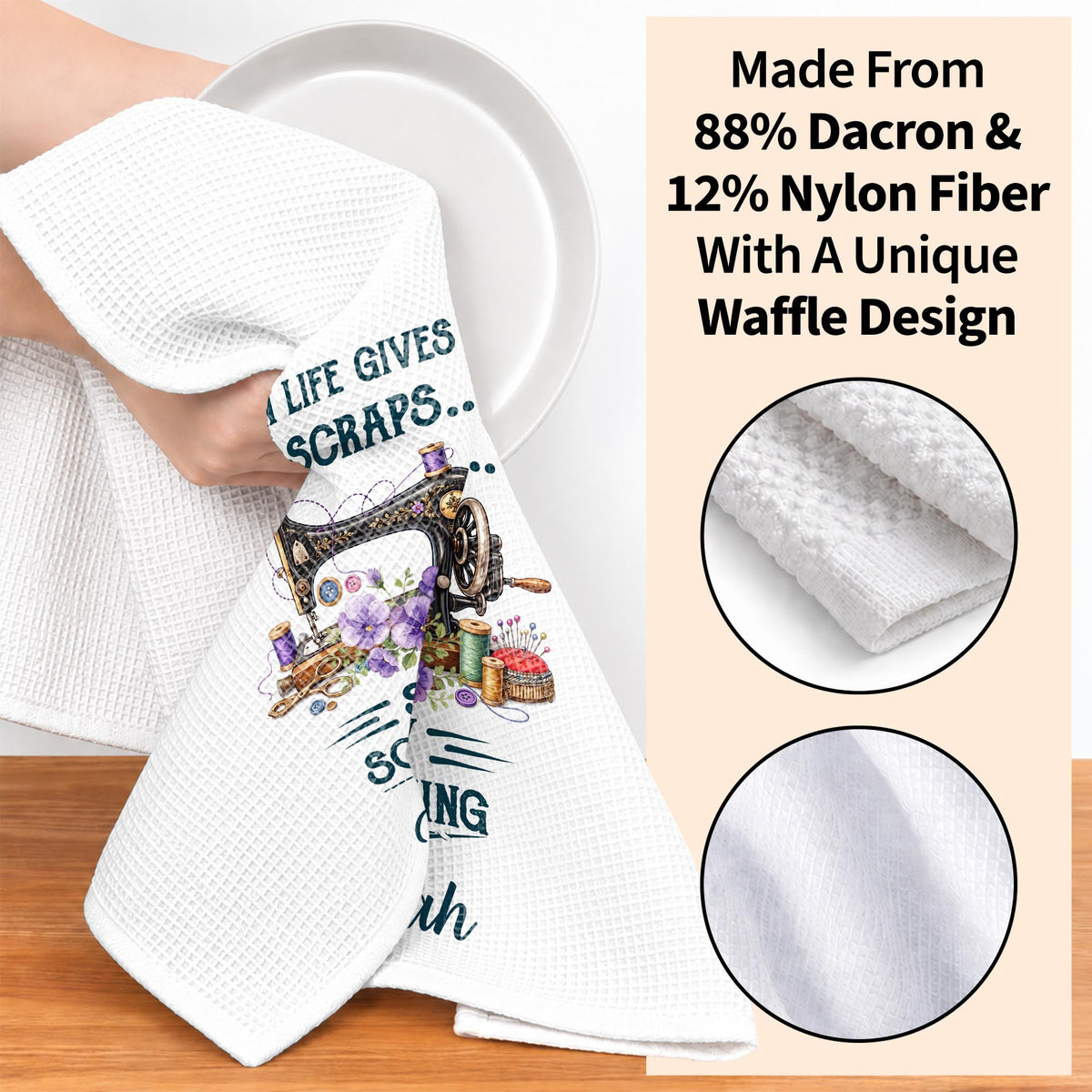 When Life Gives You Scraps Sew Something Sewing Machine Flower - Personalized Kitchen Towel - HAND229_TOWL