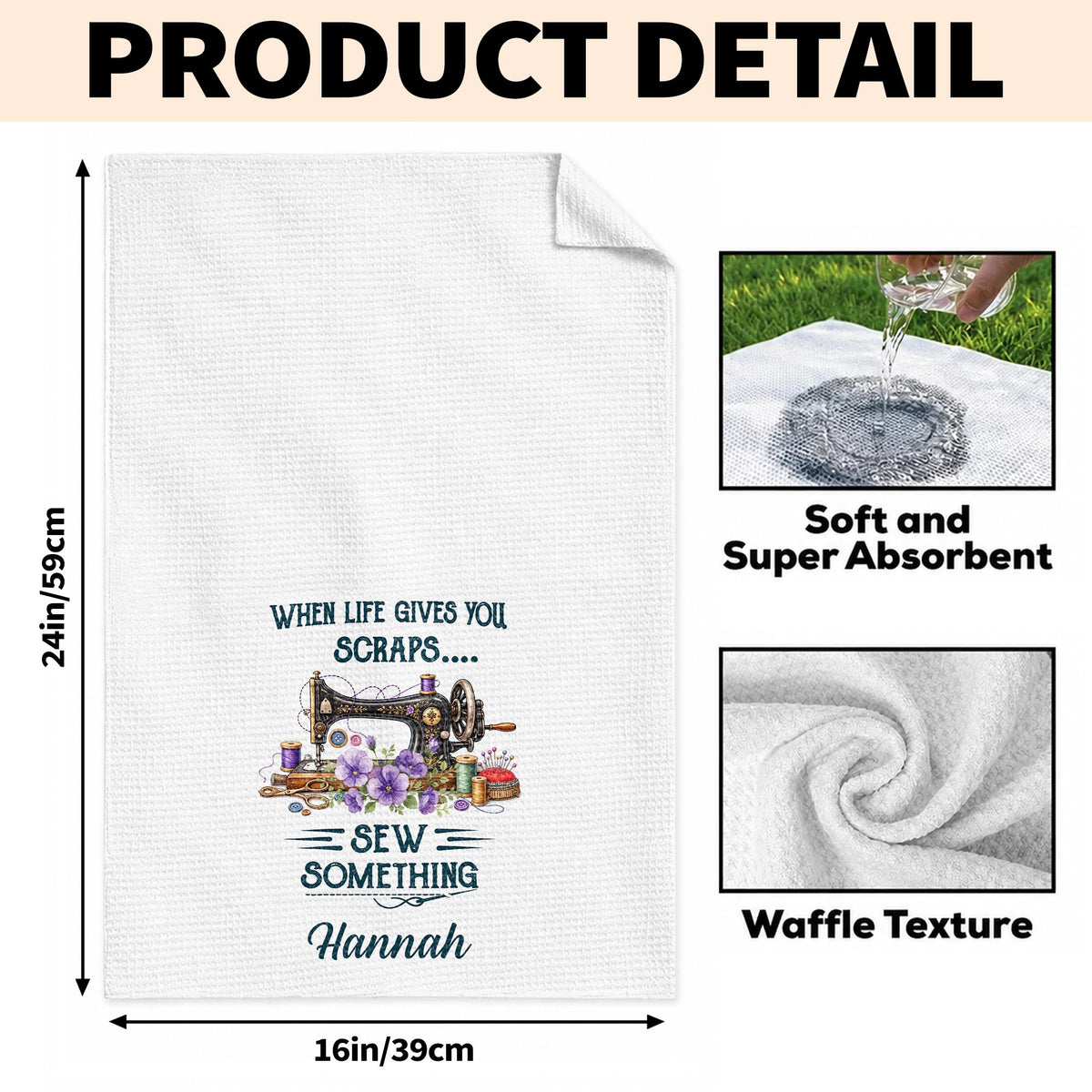 When Life Gives You Scraps Sew Something Sewing Machine Flower - Personalized Kitchen Towel - HAND229_TOWL