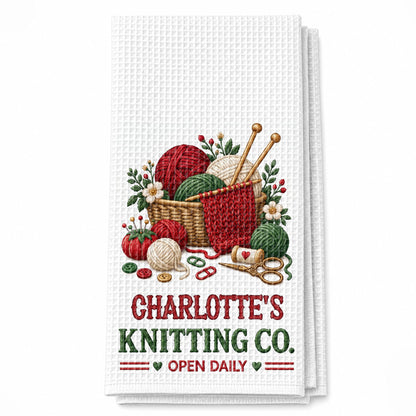 Knitting Co. Open Daily Yarn Basket And Crafting Tools - Personalized Kitchen Towel - HAND235_TOWL