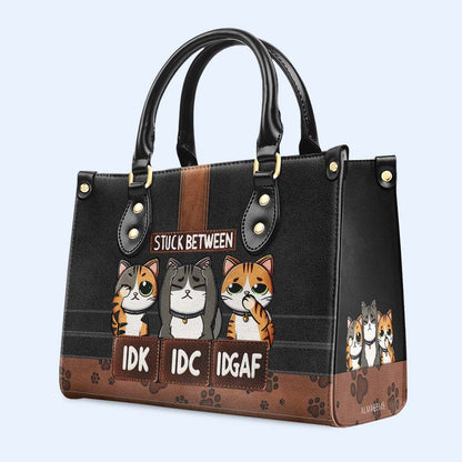 Coincé entre je ne sais pas, je ne sais pas, je ne sais pas ! - Sac à main en cuir personnalisé pour les amoureux des chats - HB_CAT04
