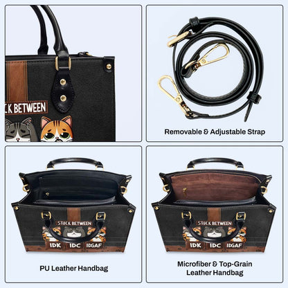 Coincé entre je ne sais pas, je ne sais pas, je ne sais pas ! - Sac à main en cuir personnalisé pour les amoureux des chats - HB_CAT04