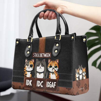 Coincé entre je ne sais pas, je ne sais pas, je ne sais pas ! - Sac à main en cuir personnalisé pour les amoureux des chats - HB_CAT04