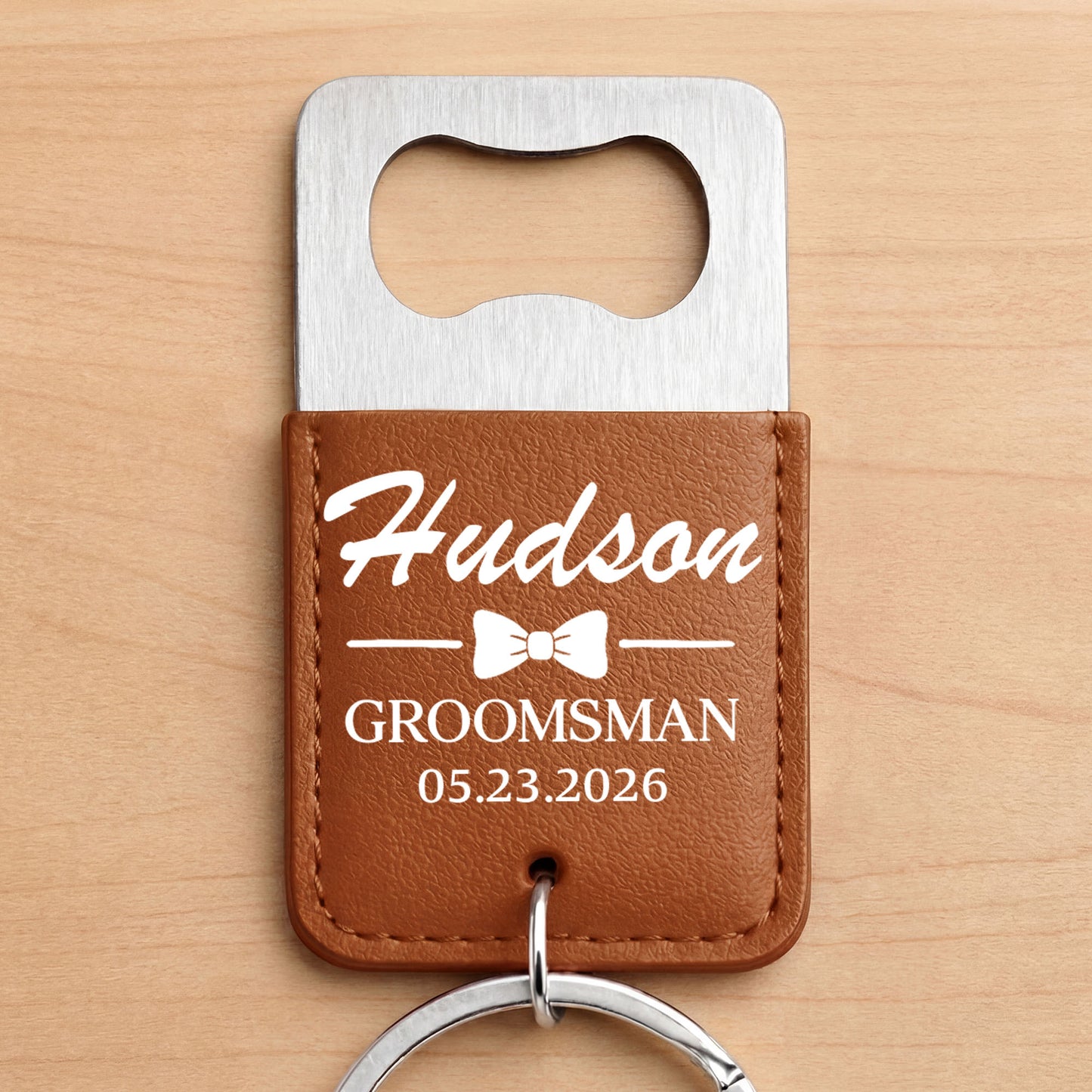 Groomsman Bow Tie Personalized Gift For Wedding Party - Personalized Leather Bottle Opener Keychain - HIM026_LEBOK