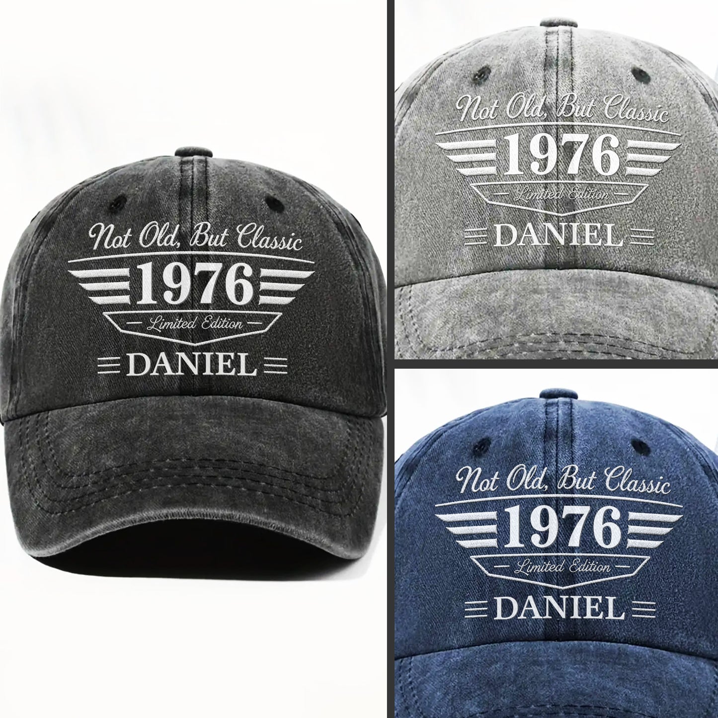 Not Old But Classic Limited Edition Personalized Wings Shield - Personalized Custom Washed Denim Cap - HIM034_WDCAP