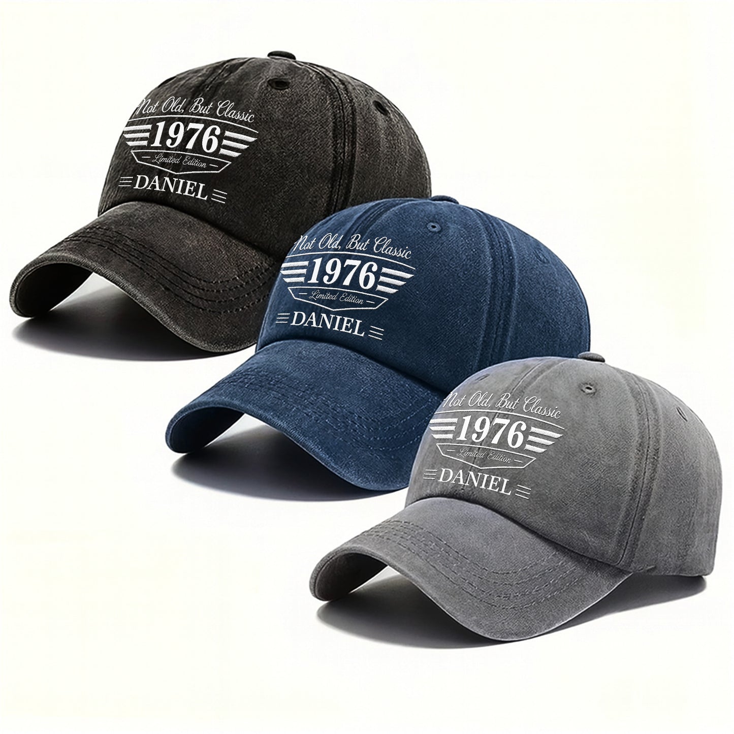 Not Old But Classic Limited Edition Personalized Wings Shield - Personalized Custom Washed Denim Cap - HIM034_WDCAP