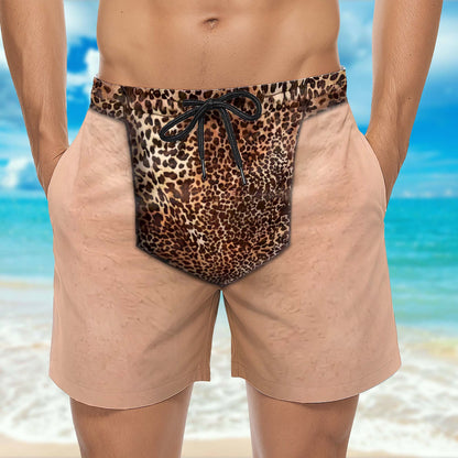 Wild At Heart Leopard Print Skin Tone Funny Design - Personalized Men's Beach Shorts - HIM063_MEBES