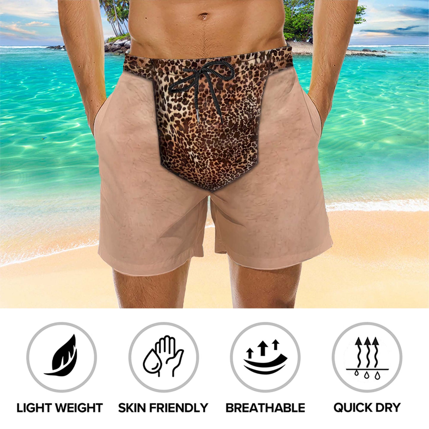 Wild At Heart Leopard Print Skin Tone Funny Design - Personalized Men's Beach Shorts - HIM063_MEBES