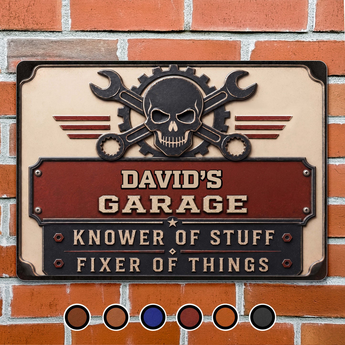My Garage Knower Of Stuff Fixer Of Things Skull And Wrenches - Personalized Metal Sign - HIM066_MSIGN