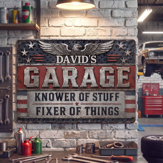 Garage Knower Of Stuff Fixer Of Things Patriotic American Eagle - Personalized Metal Sign - HIM069_MSIGN