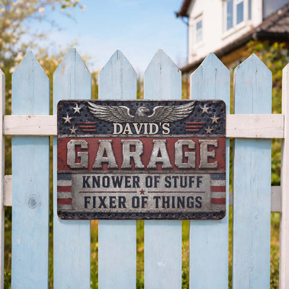 Garage Knower Of Stuff Fixer Of Things Patriotic American Eagle - Personalized Metal Sign - HIM069_MSIGN