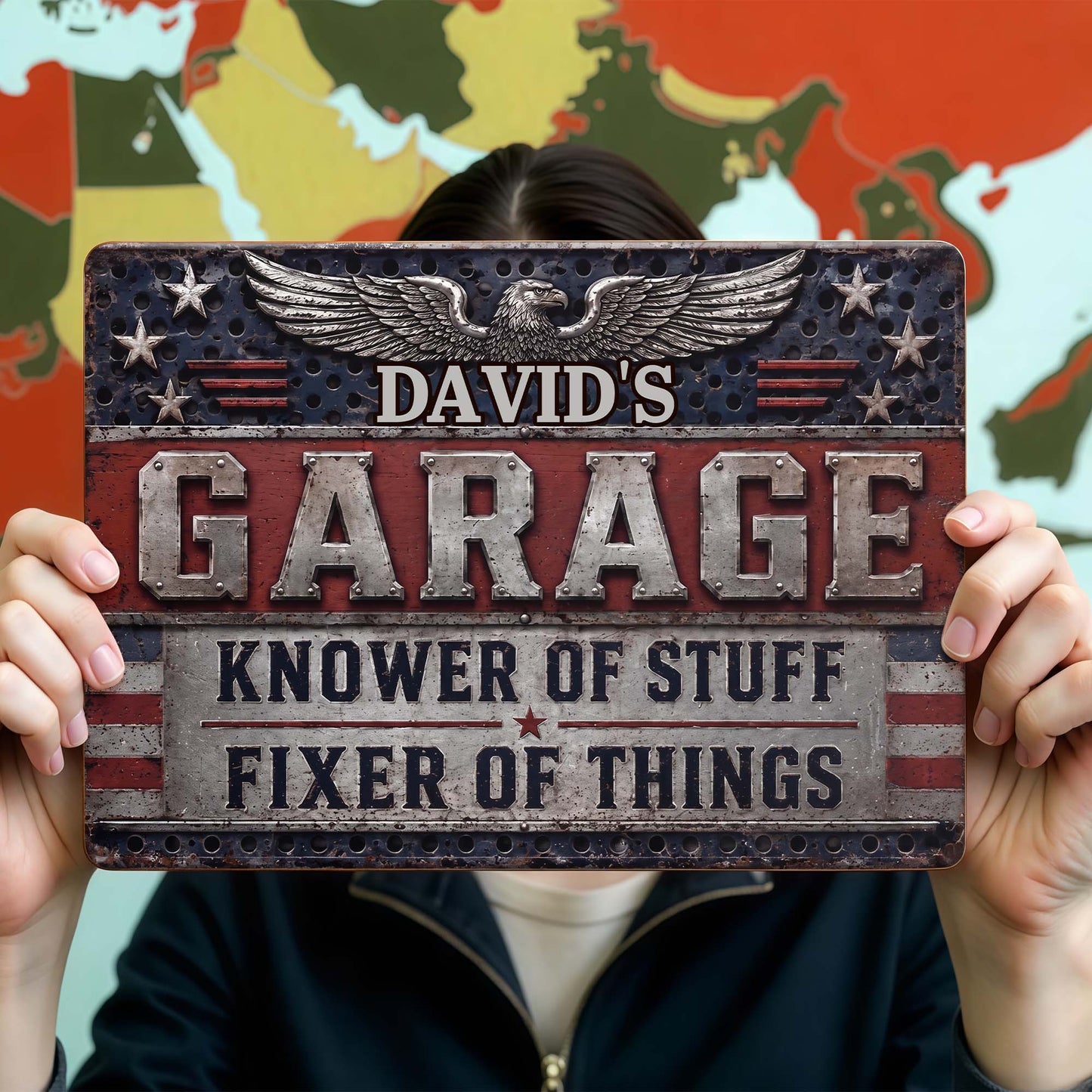 Garage Knower Of Stuff Fixer Of Things Patriotic American Eagle - Personalized Metal Sign - HIM069_MSIGN