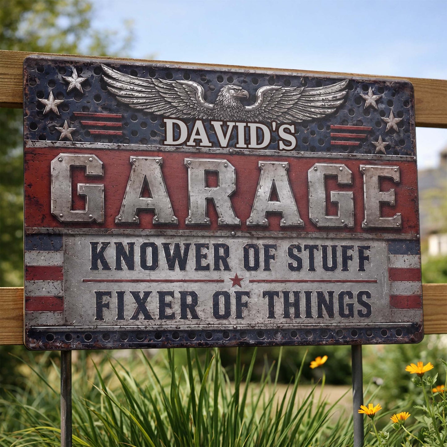 Garage Knower Of Stuff Fixer Of Things Patriotic American Eagle - Personalized Metal Sign - HIM069_MSIGN