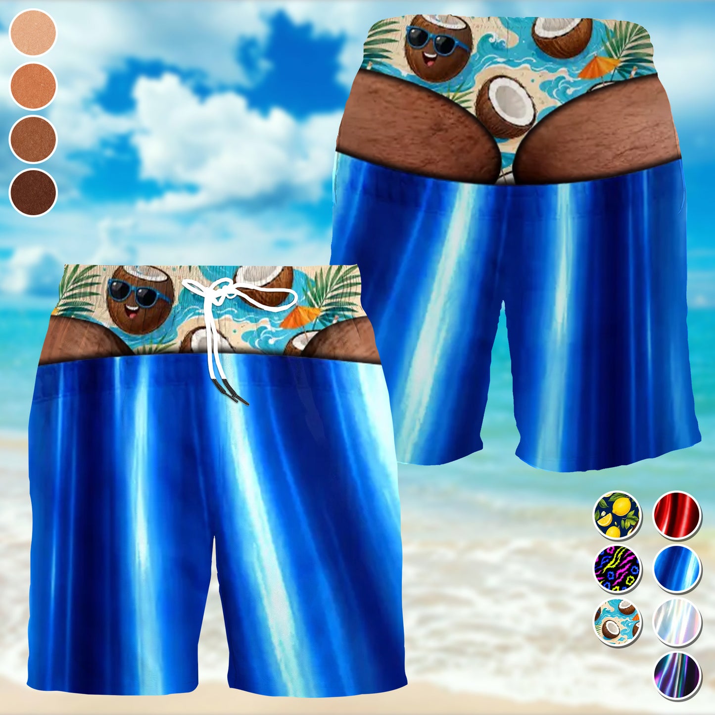 Chilling On The Beach With Coconuts And Palm Leaves - Personalized Men's Beach Shorts - HIM107_MEBES