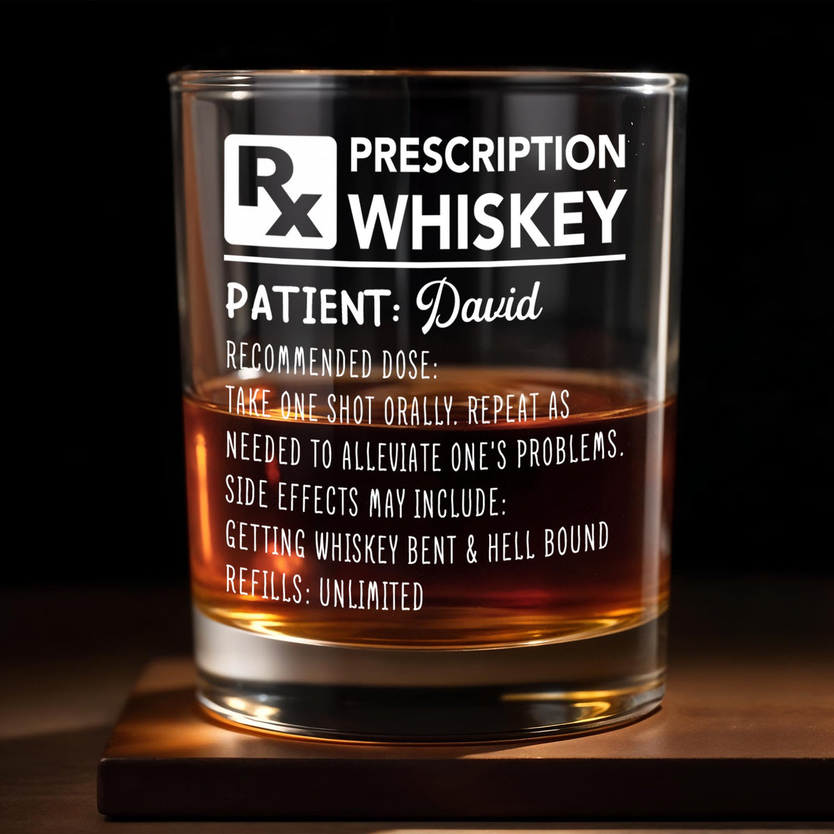 Prescription Whiskey Take One Shot Orally Funny Rx Medical Design - Personalized Custom Whiskey Glass - HIM109_RWG