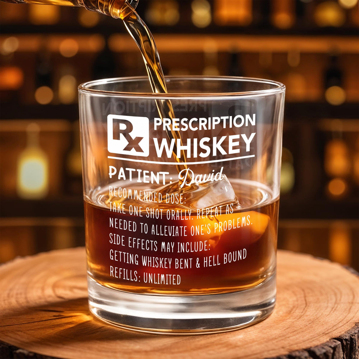 Prescription Whiskey Take One Shot Orally Funny Rx Medical Design - Personalized Custom Whiskey Glass - HIM109_RWG