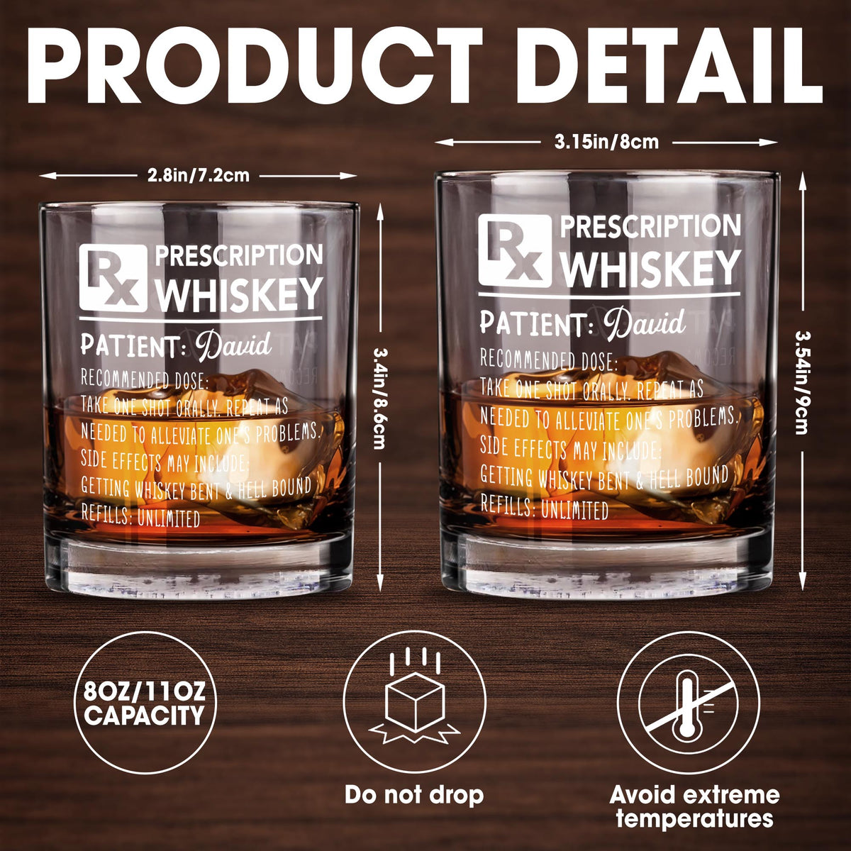 Prescription Whiskey Take One Shot Orally Funny Rx Medical Design - Personalized Custom Whiskey Glass - HIM109_RWG