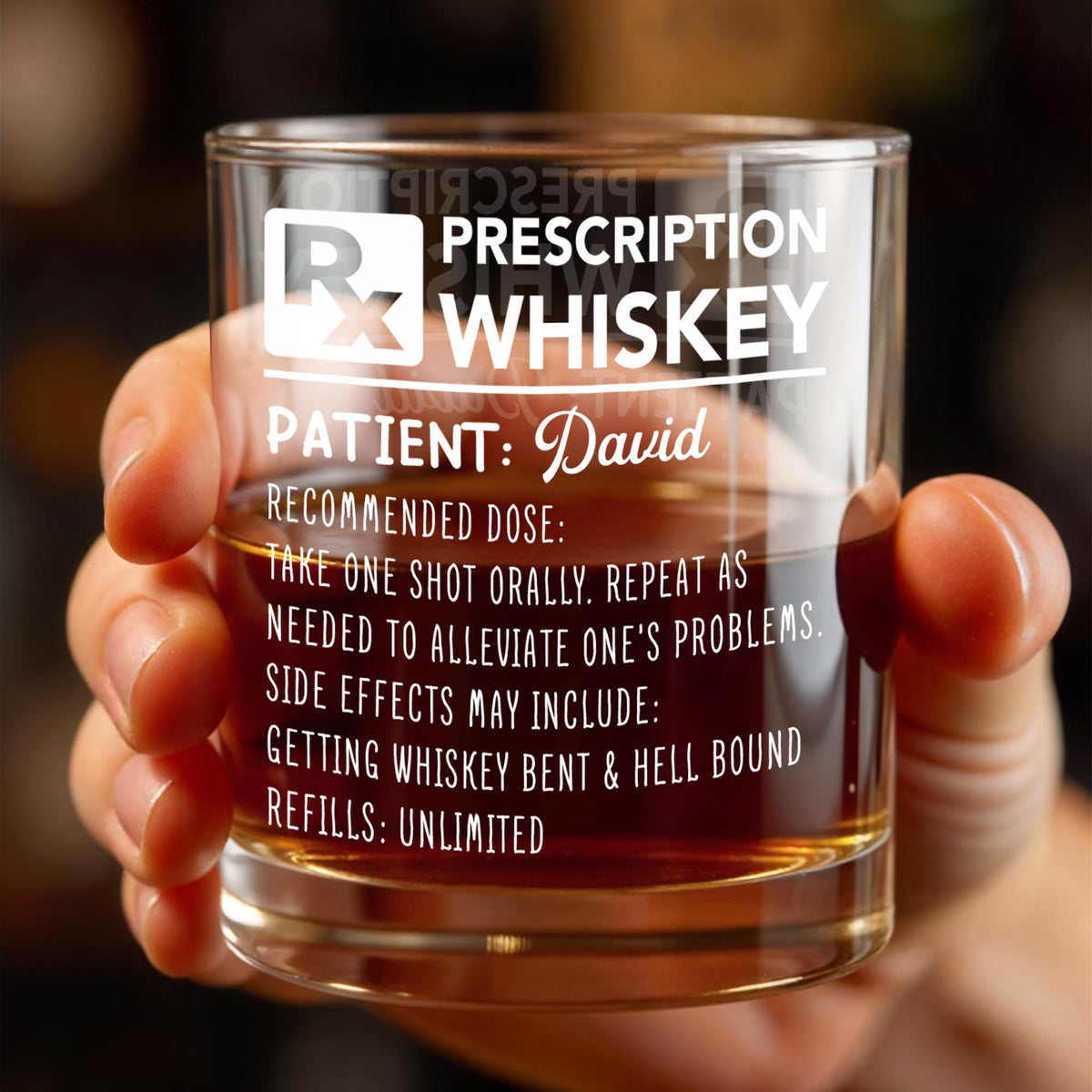 Prescription Whiskey Take One Shot Orally Funny Rx Medical Design - Personalized Custom Whiskey Glass - HIM109_RWG