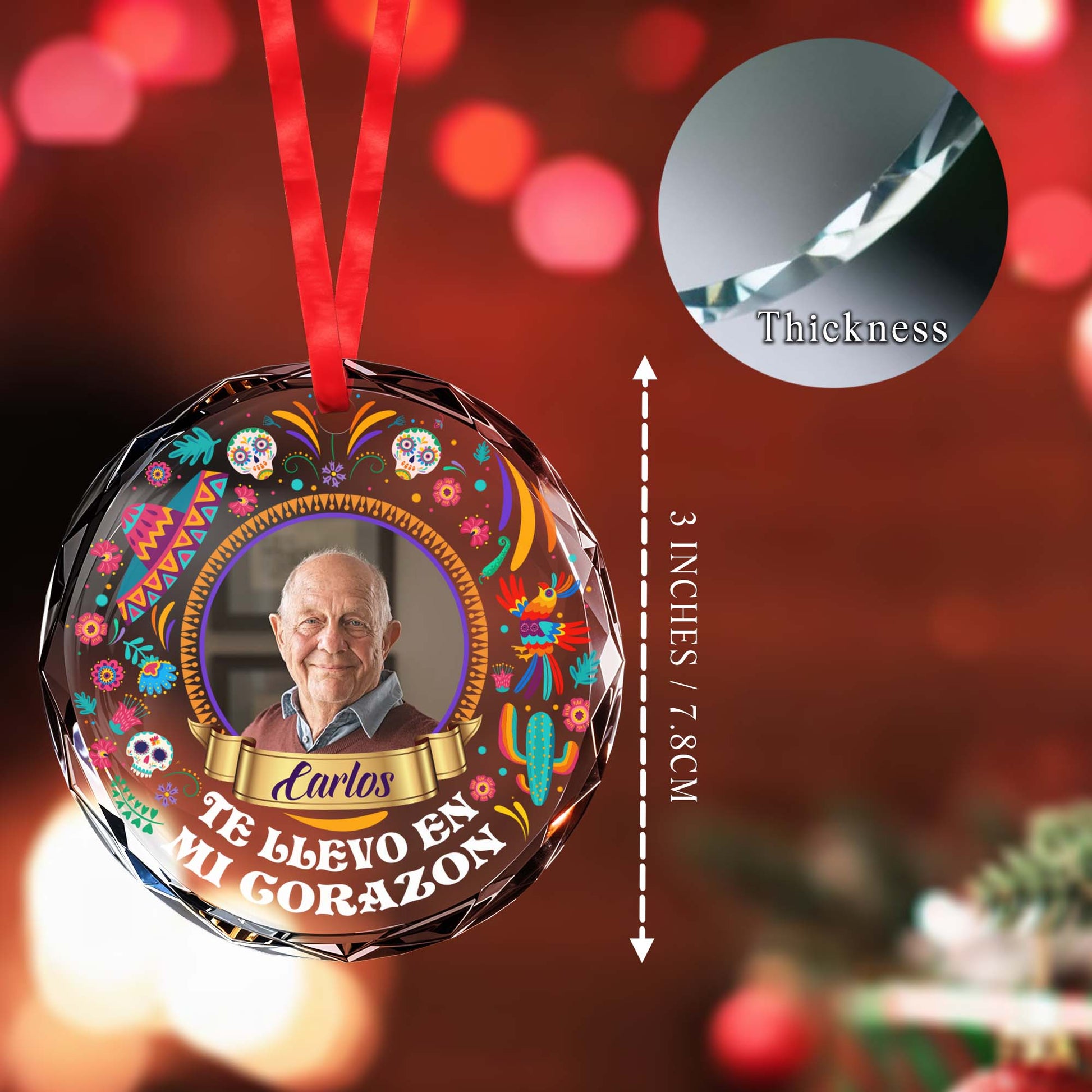 Te Llevo En Mi Corazon Glass Ornament With Vibrant Mexican Patterns