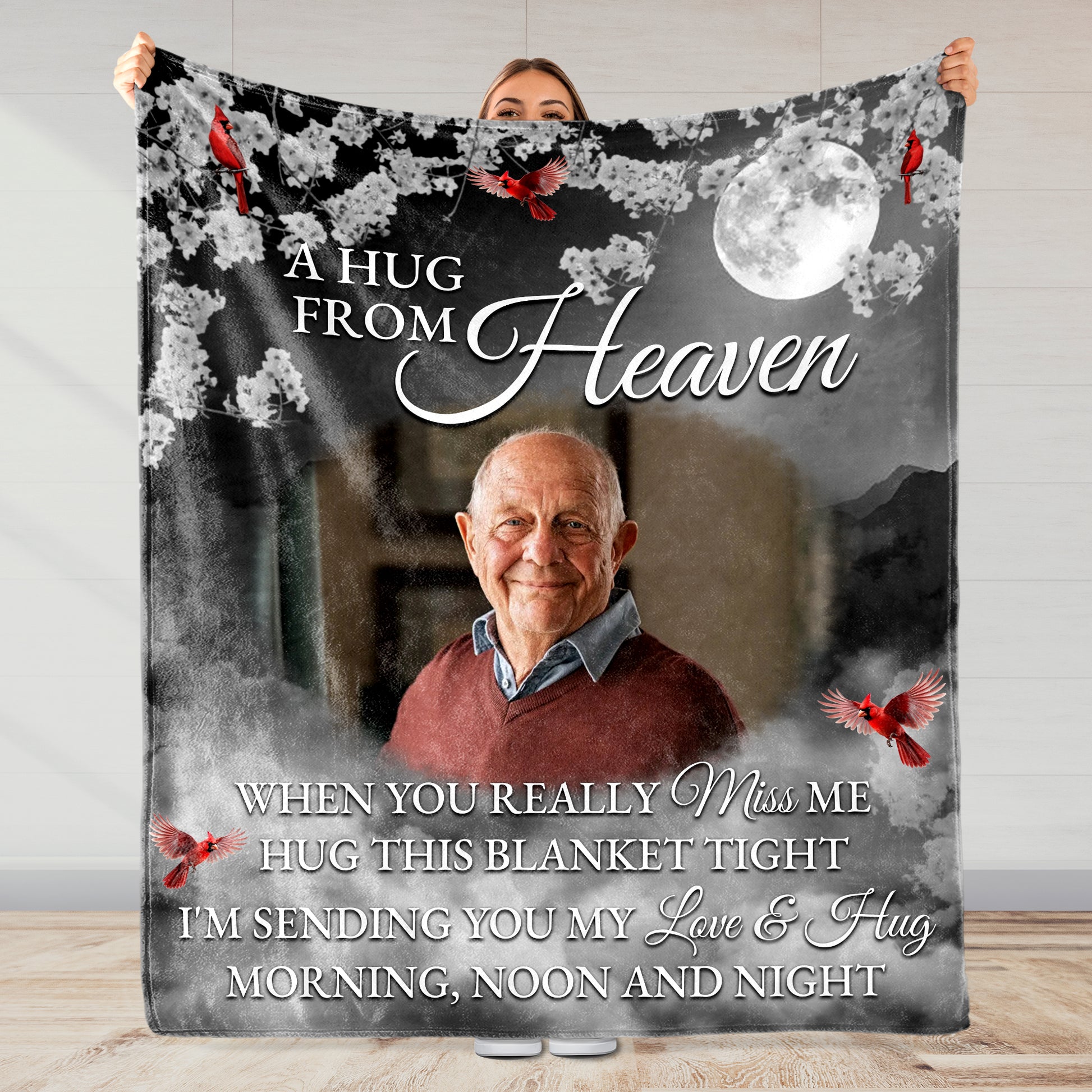 A Hug From Heaven, Moon and Cardinals Memorial Blanket Design