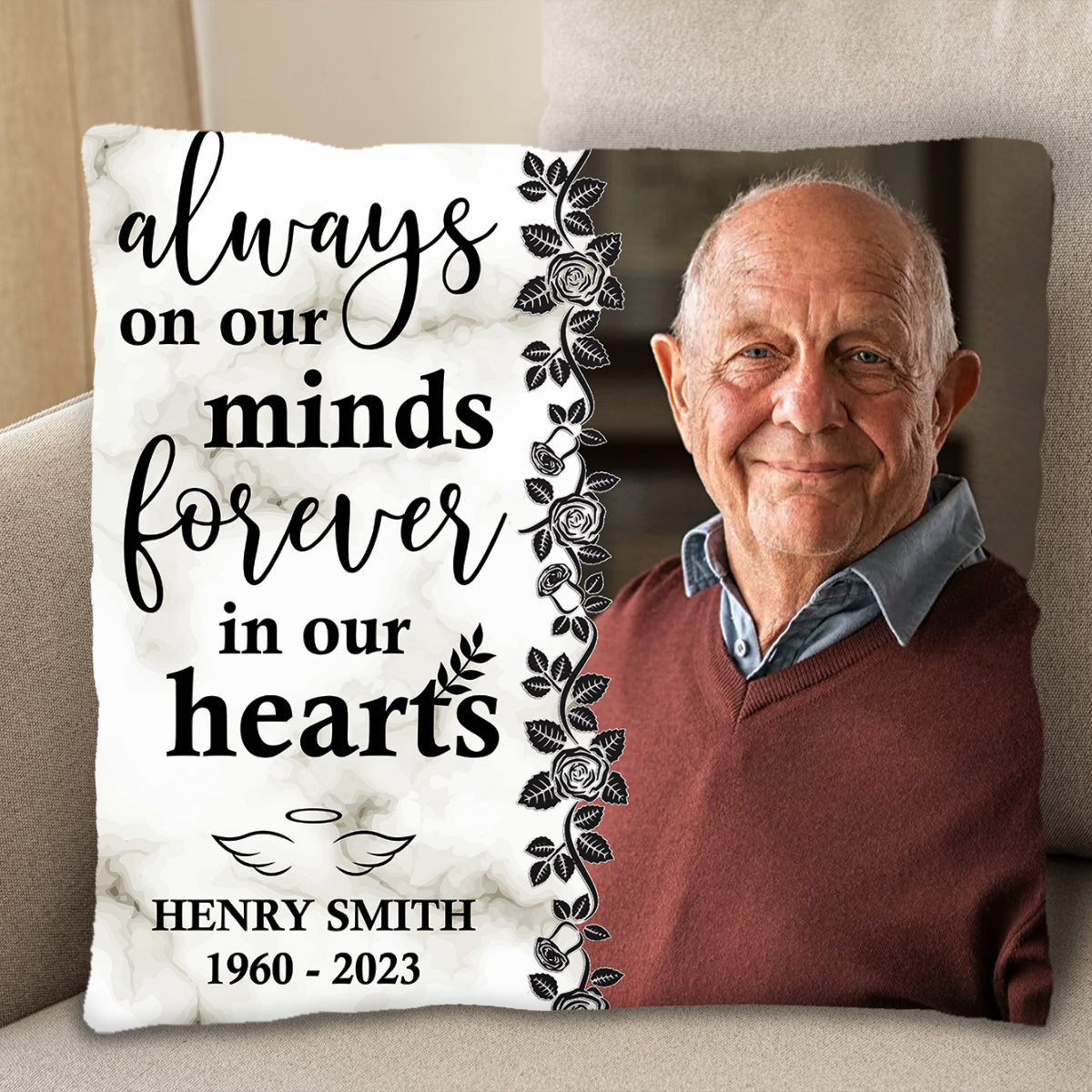 Always On Our Minds Forever In Our Hearts With Roses and Leaves