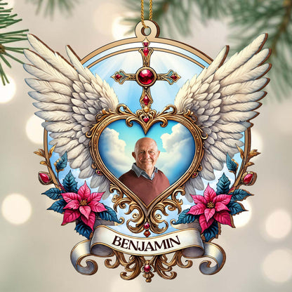 Cherished Memories Forever In Our Hearts With Wings And Flowers - Personalized Custom Wood Ornament, Custom Shaped - HME118_WDO