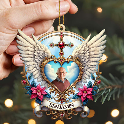Cherished Memories Forever In Our Hearts With Wings And Flowers - Personalized Custom Wood Ornament, Custom Shaped - HME118_WDO