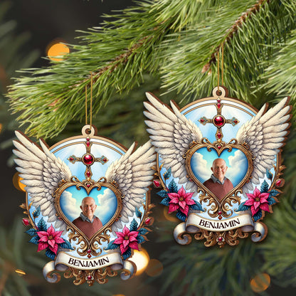 Cherished Memories Forever In Our Hearts With Wings And Flowers - Personalized Custom Wood Ornament, Custom Shaped - HME118_WDO