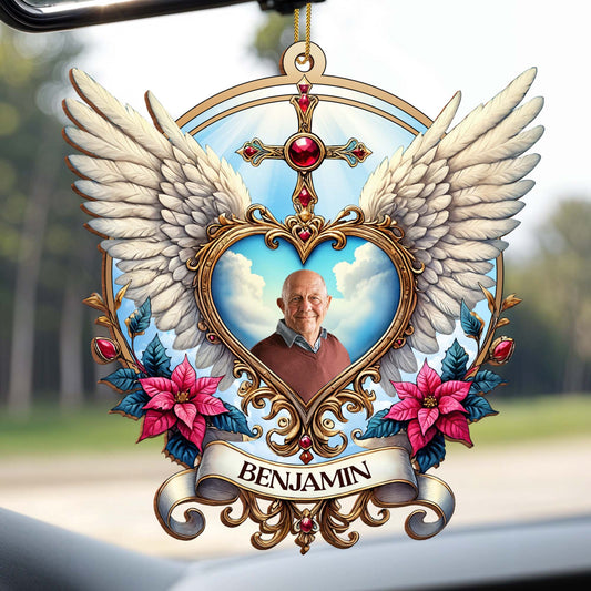 Cherished Memories Forever In Our Hearts With Wings And Flowers - Personalized Custom Wood Ornament, Custom Shaped - HME118_WDO