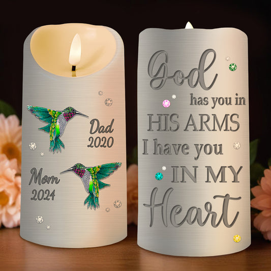 God Has You In His Arms, I Have You In My Heart With Hummingbirds - Personalized Custom LED Candle - HME122_LECA
