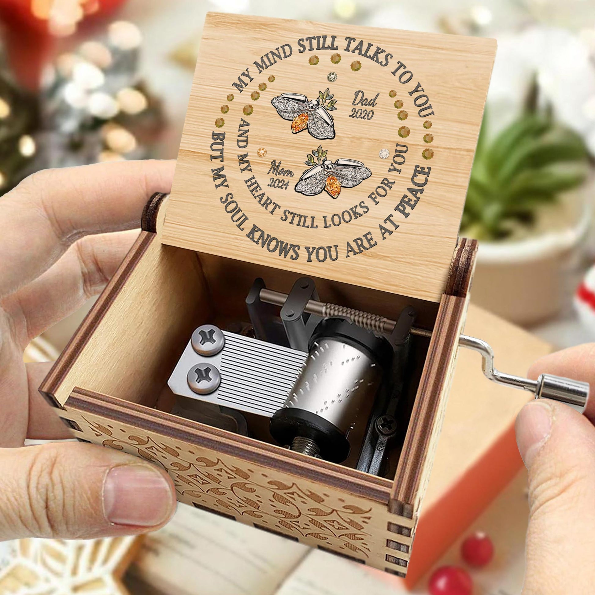 Angel Wings With Peaceful Remembrance Quote Music Box