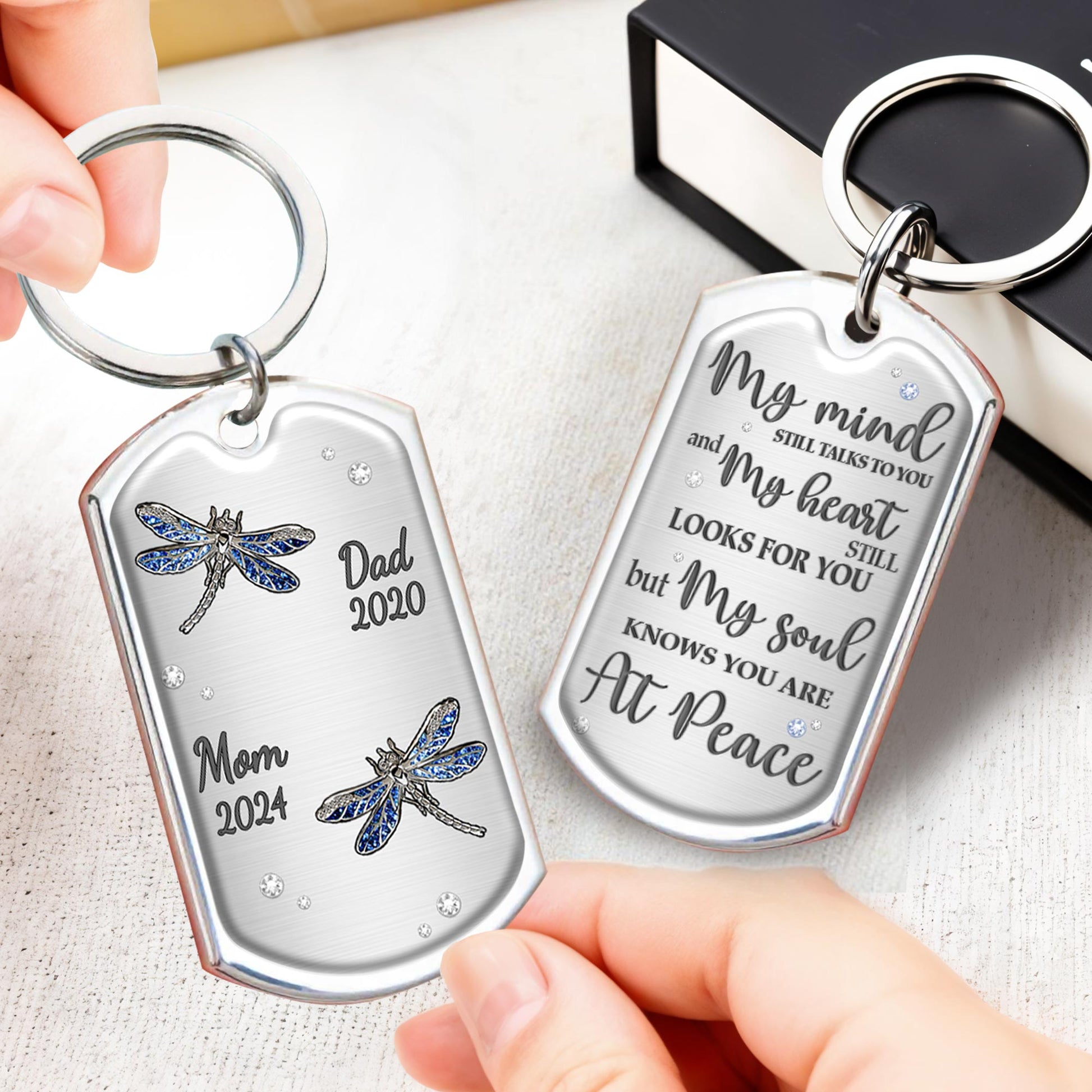 My Soul Knows You Are At Peace Memorial Dragonfly Keychain