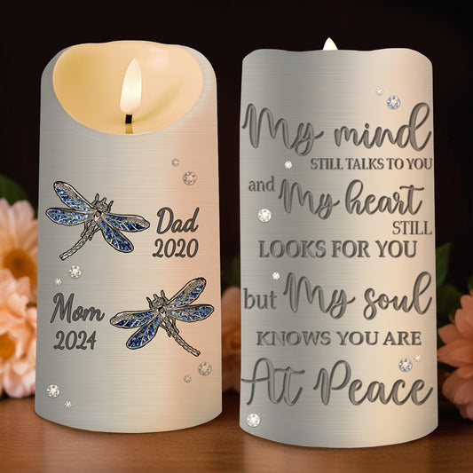 Soulful Remembrance LED Candle With Dragonflies And Flowers