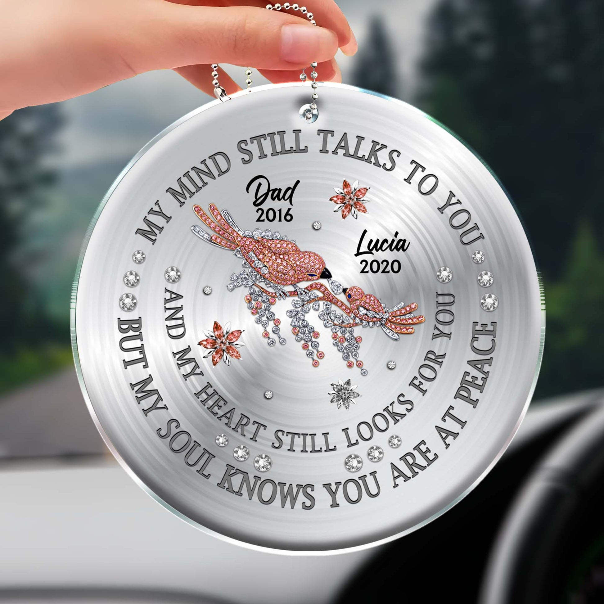 Soulful Remembrance Custom Car Ornament With Floral Designs