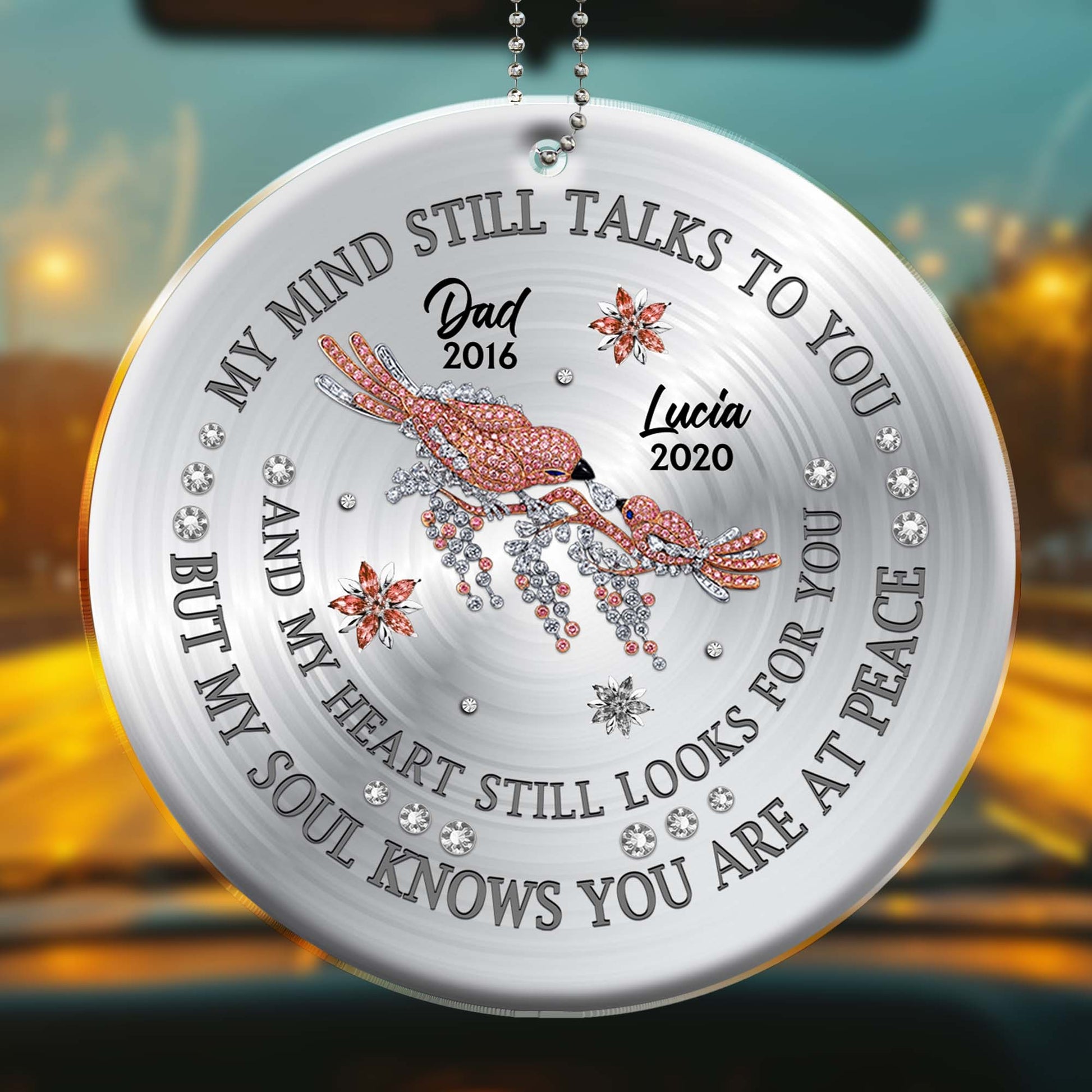 Soulful Remembrance Custom Car Ornament With Floral Designs