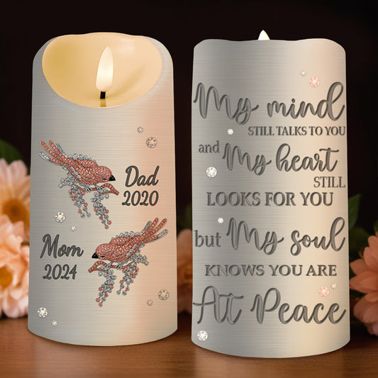 My Mind Still Talks to You Memorial Candle With Birds and Flowers - Personalized Custom LED Candle - HME130_LECA